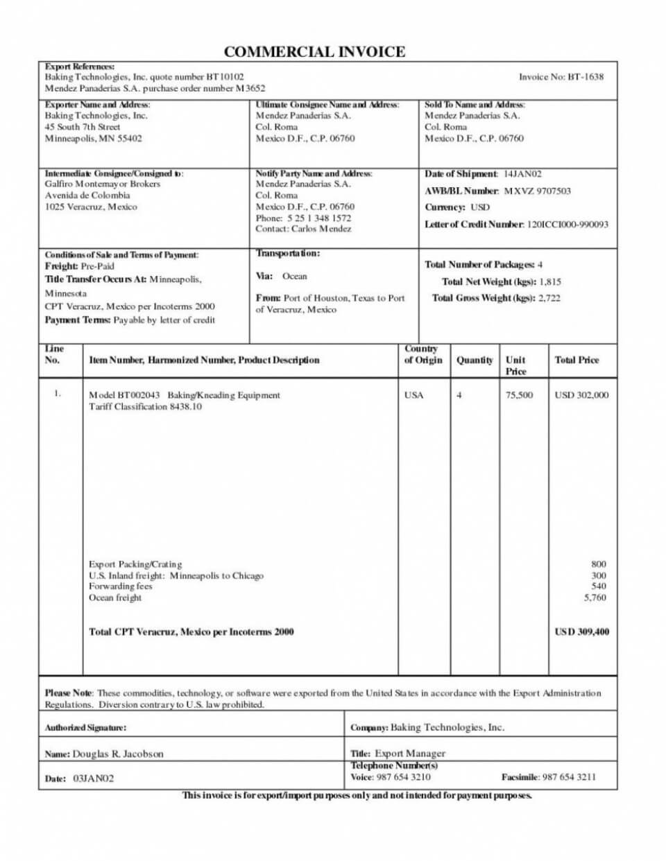 035 Editable Commercial Invoice Template Canada Customs Throughout Commercial Invoice Template Word Doc