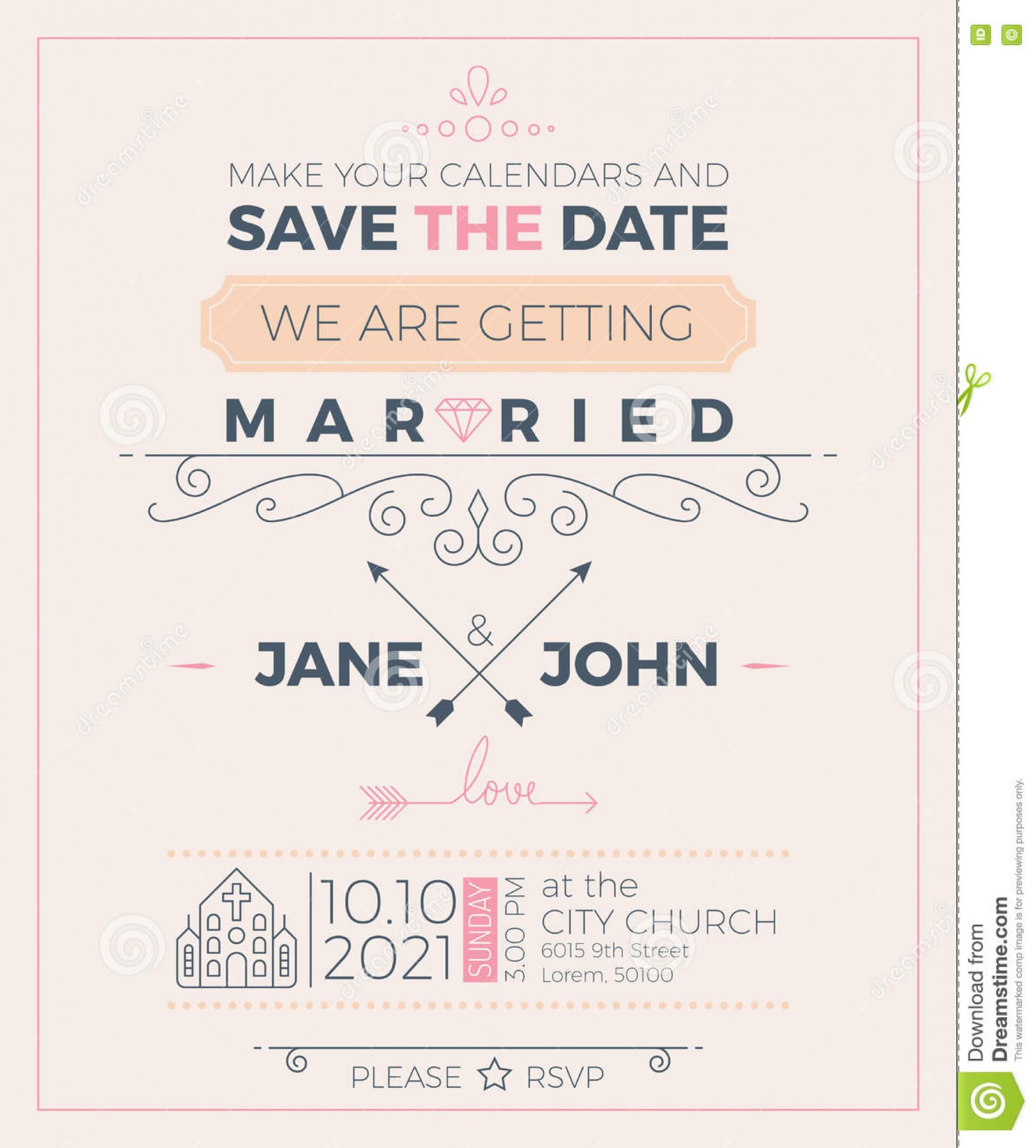 035 Vintage Baroque Style Wedding Invitation Card Template With Church Wedding Invitation Card Template