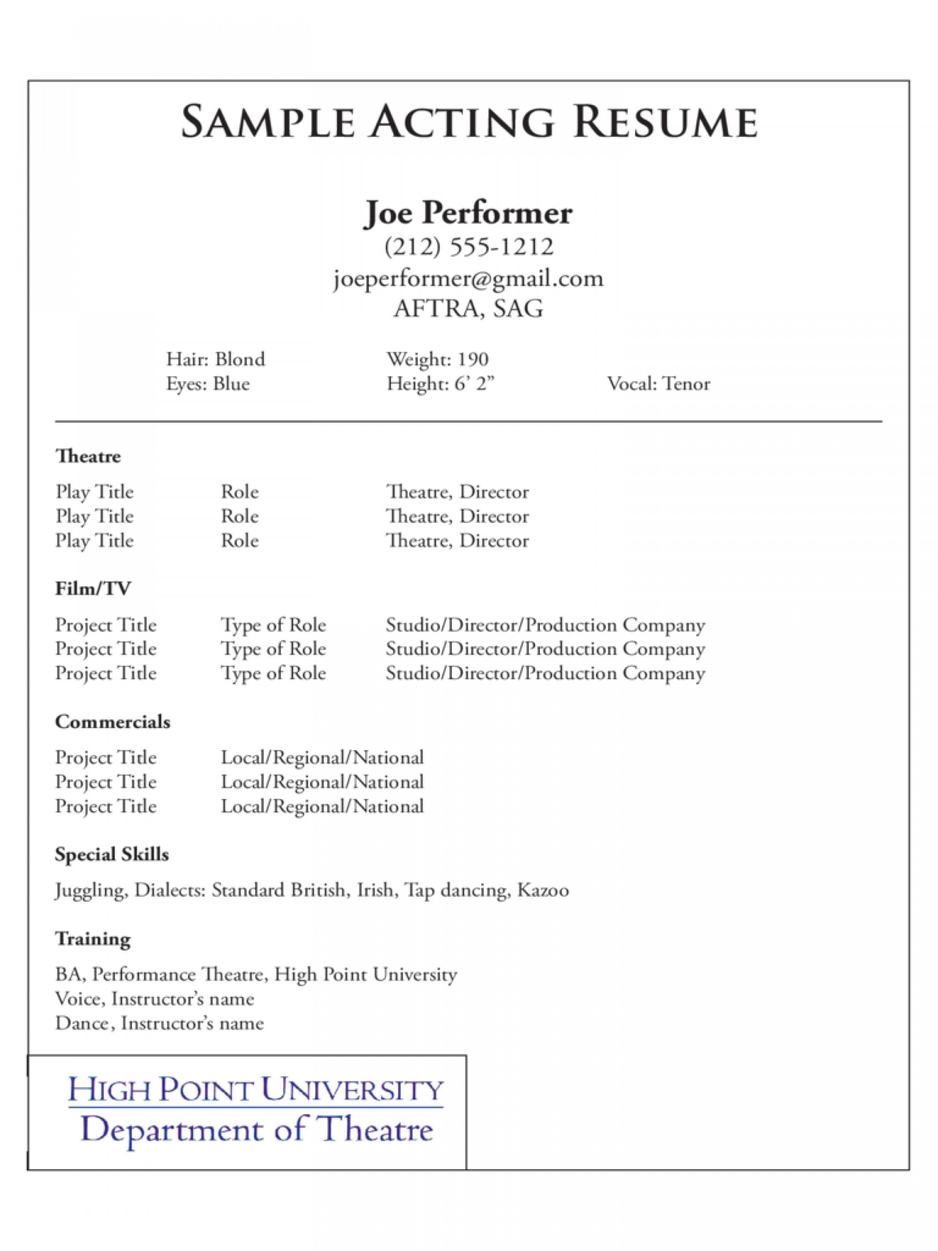 036 Template Ideas Beginner Acting Resume Best Of Sample For Theatrical Resume Template Word