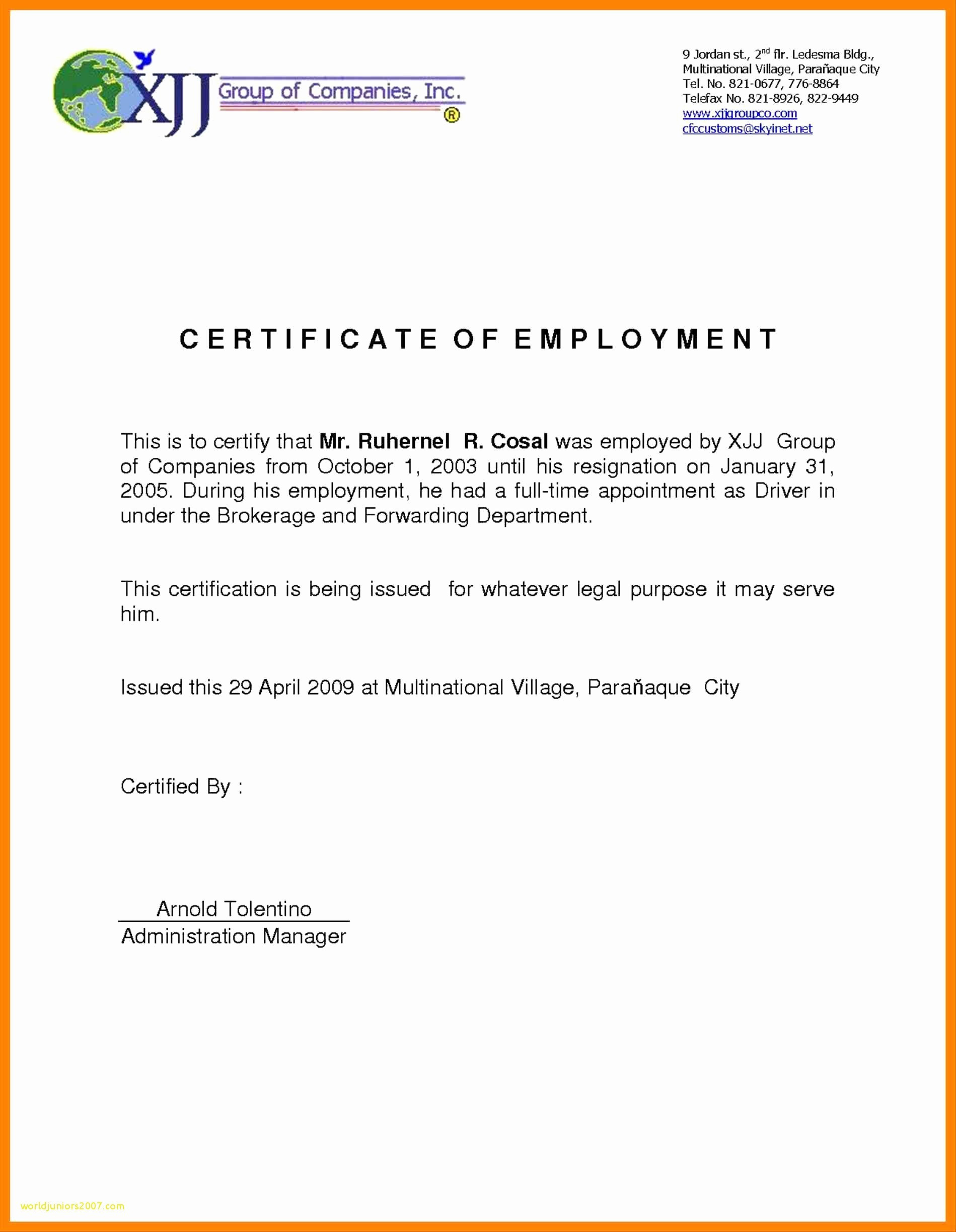 042 Online Certificates For Jobs Fresh Job Fer Letter Format Pertaining To Template Of Certificate Of Employment