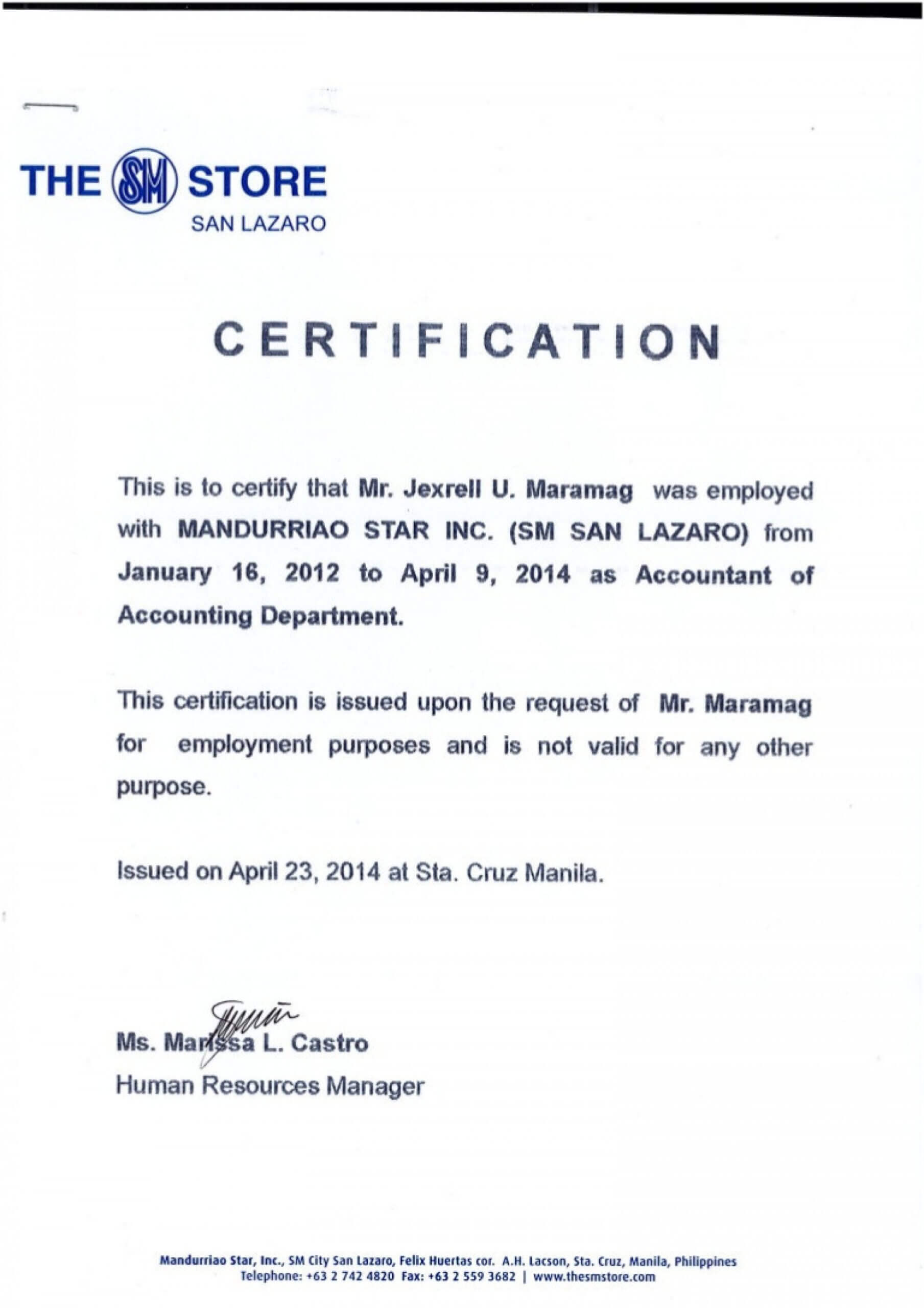 046 Certificate Of Employment Template Ideas Employee The With Certificate Of Employment Template
