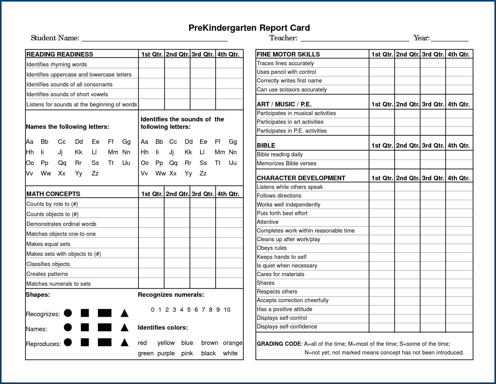 0593B 7 Best Kindergarten Report Card Templates Free D With Regard To Character Report Card Template