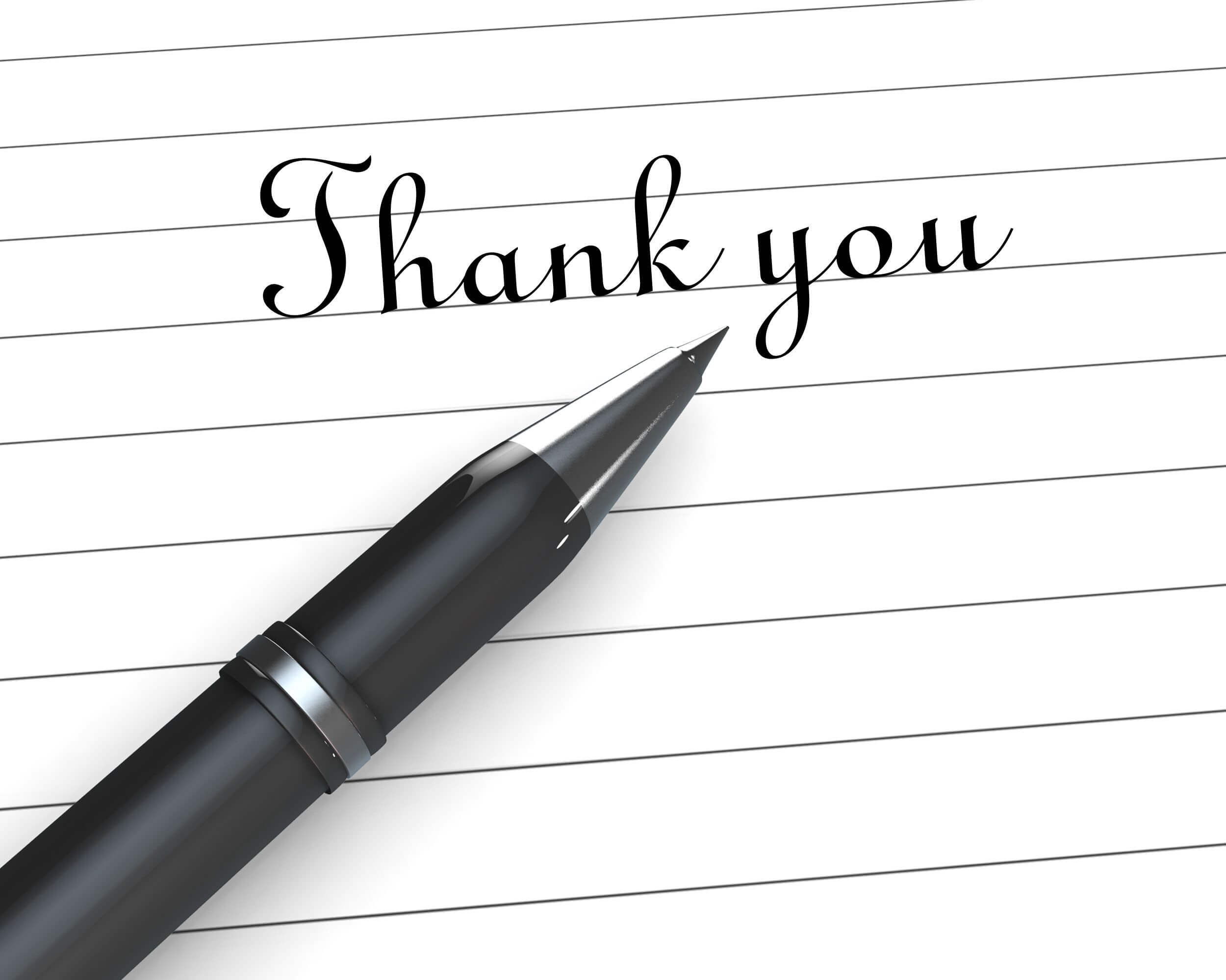 0914 Thank You Note On Paper With Pen Stock Photo For Powerpoint Thank You Card Template