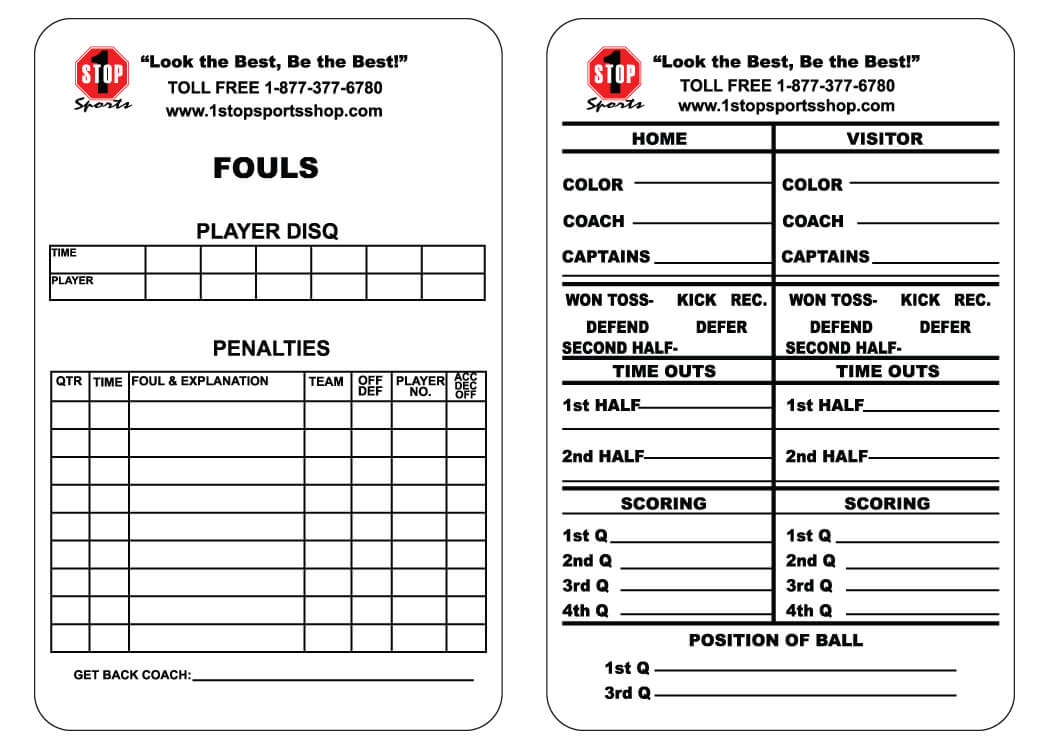 1 Stop Sports Reusable Football Game Card – 1 Stop Sports Pertaining To Soccer Referee Game Card Template