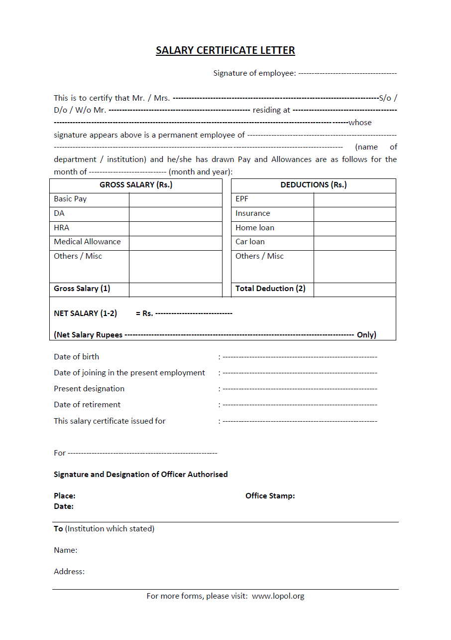 10+ Salary Certificate Templates For Employer – Pdf, Doc Throughout Certificate Of Payment Template