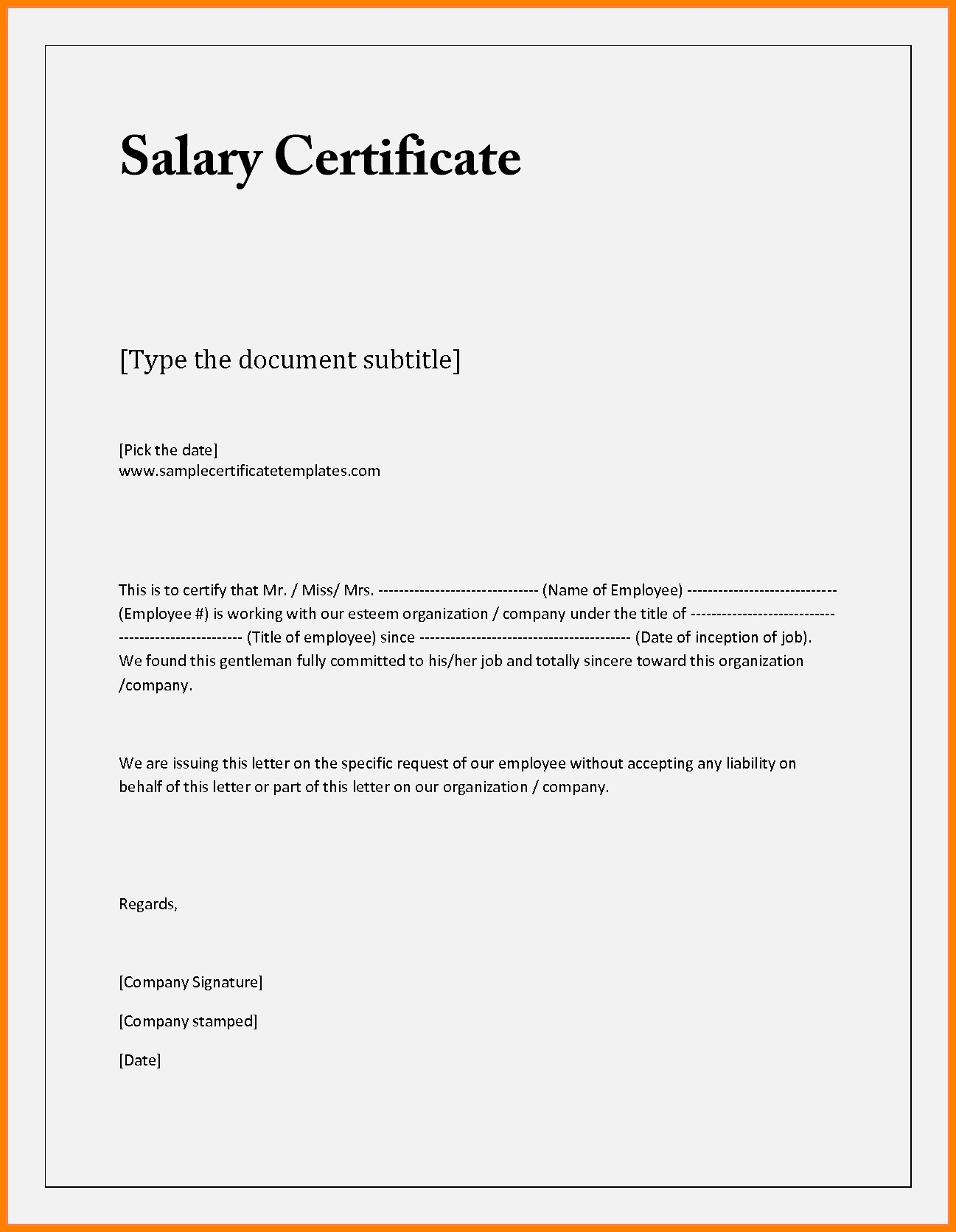 13+ Format For Salary Certificate | Gospel Connoisseur Intended For Template Of Certificate Of Employment
