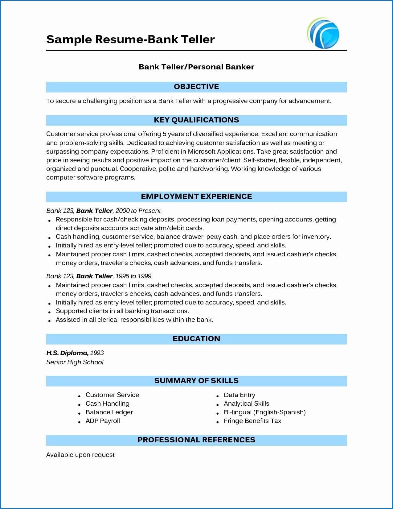 15 Banking Sector Resume Examples | Bank Teller Resume Inside Hiv Aids Brochure Templates