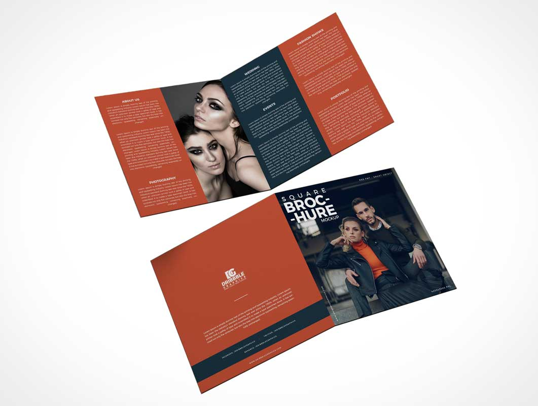 2 Panel Square Bi Fold Brochure Front & Back Psd Mockup In 2 Fold Brochure Template Psd