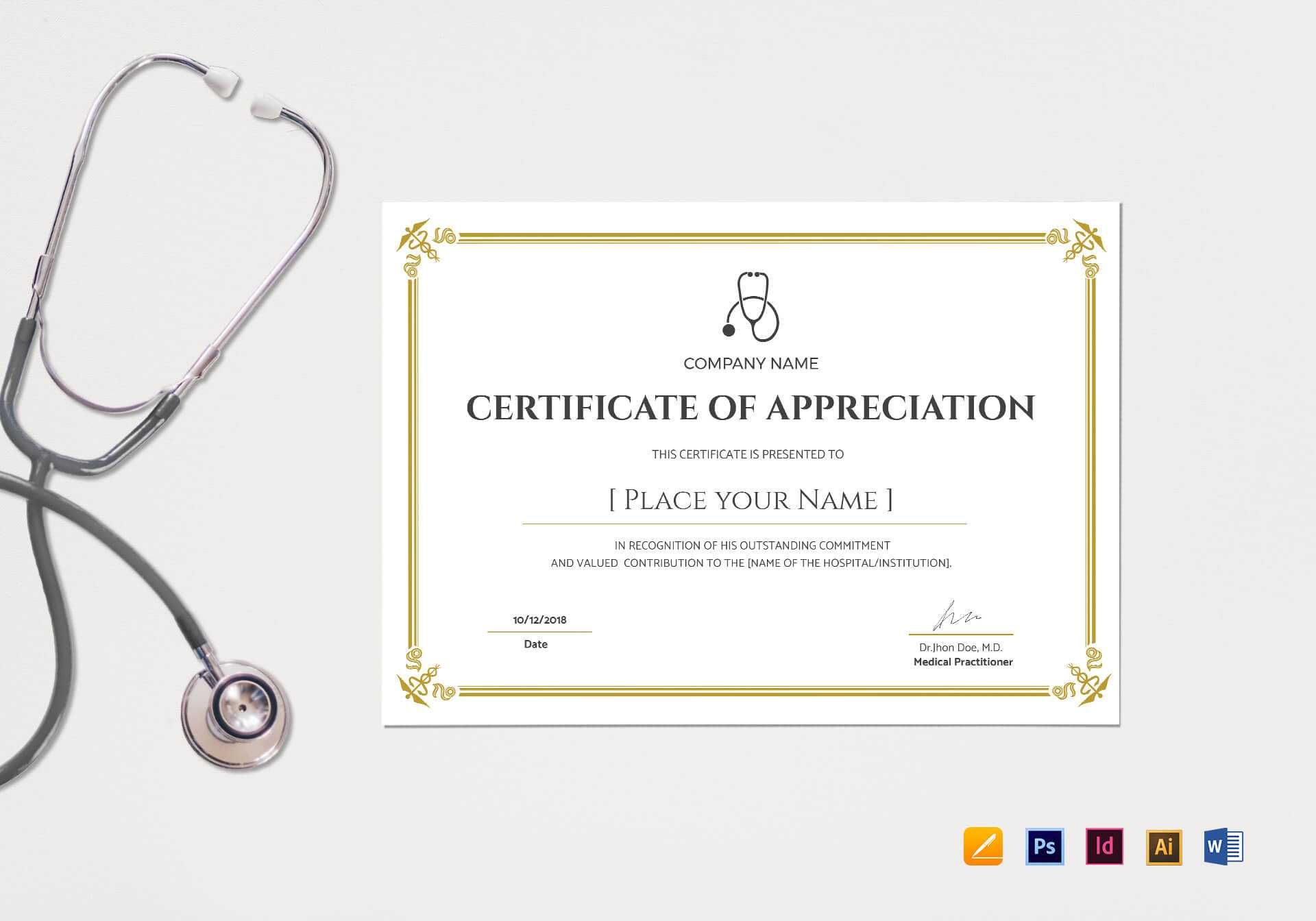 20+ Doctor Certificates Template | Sowtemplate With Regard To Mock Certificate Template