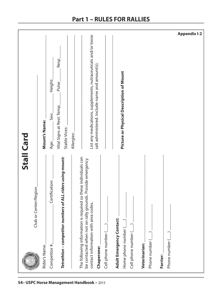 2015 Form Uspc Stall Card Fill Online, Printable, Fillable With Regard To Horse Stall Card Template