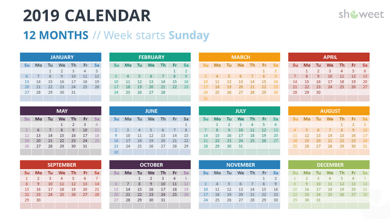 2019 Calendar Powerpoint Templates | Blank Calendar Template With Microsoft Powerpoint Calendar Template