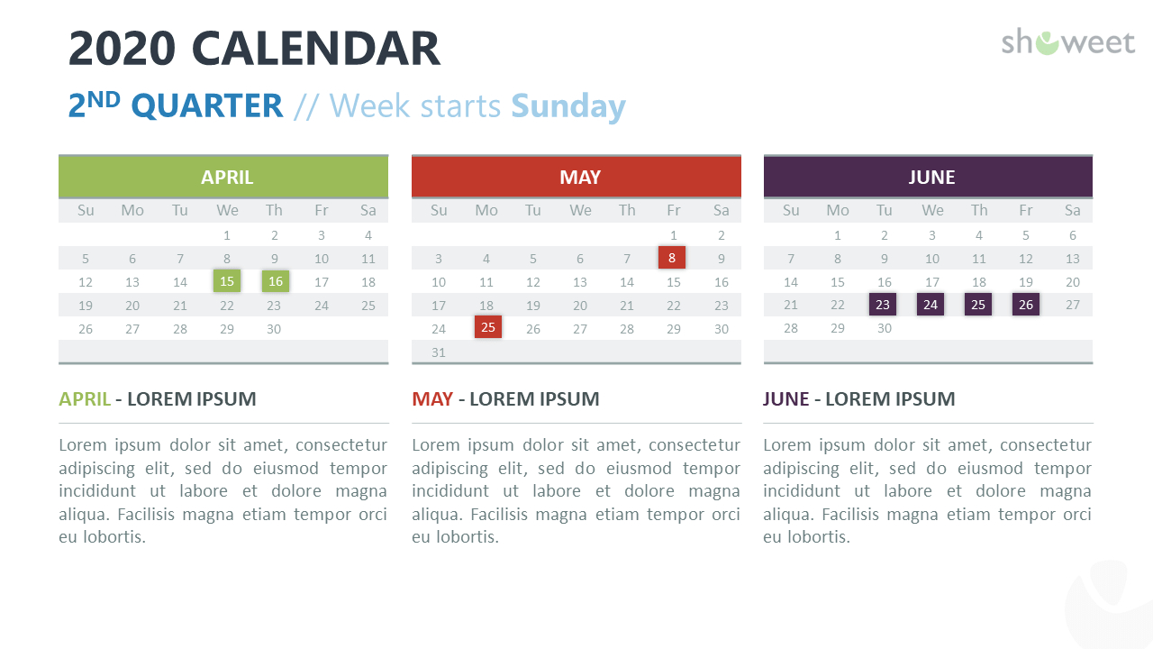 2020 Calendar For Powerpoint And Google Slides – Showeet Intended For Powerpoint Calendar Template 2015