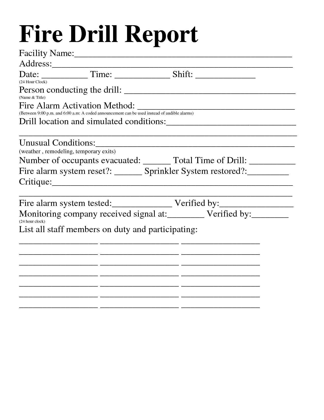 22 Images Of Osha Fire Drill Safety Template | Jackmonster Inside Emergency Drill Report Template