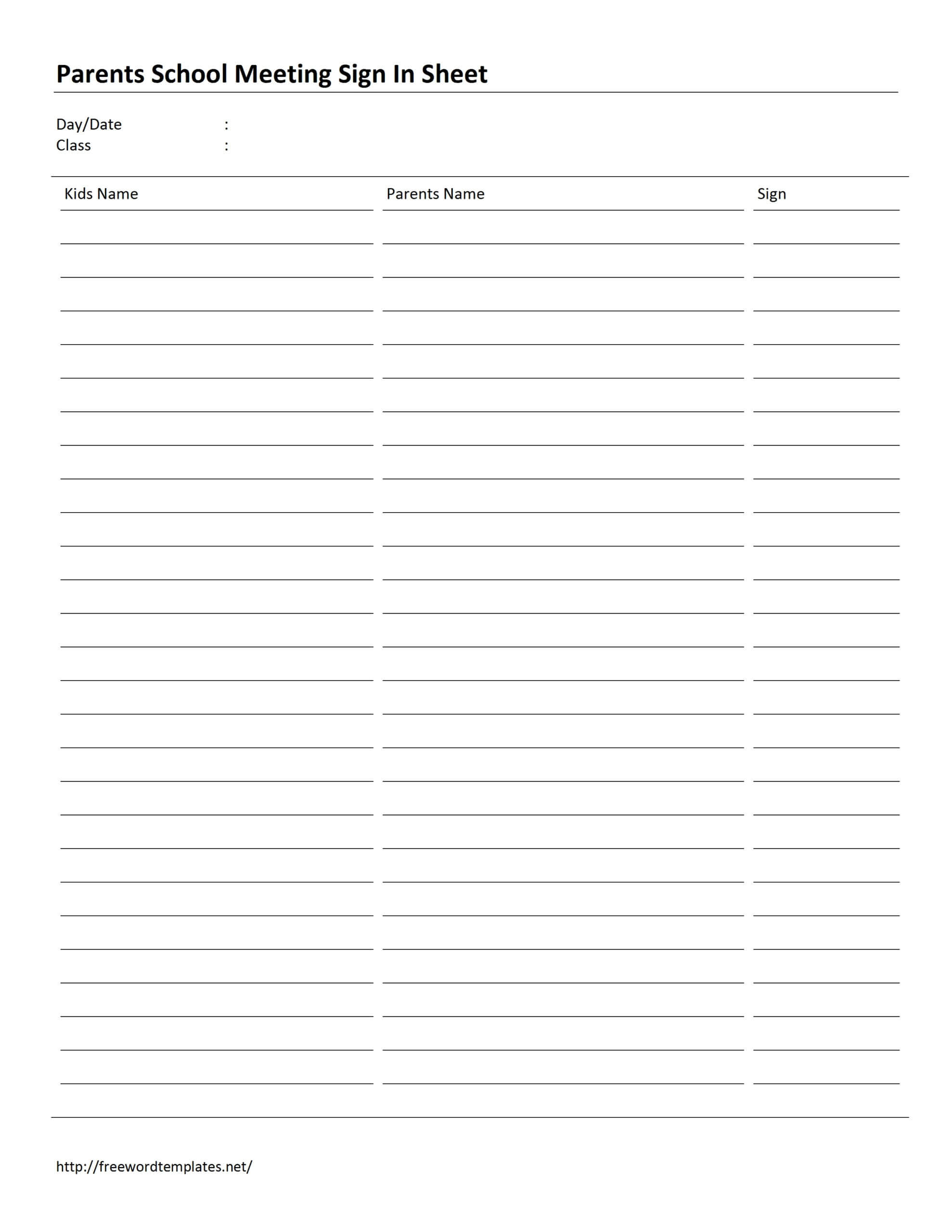 28+ [ Meeting Sign In Sheet Template Free ] | School Meeting With 3 Column Word Template