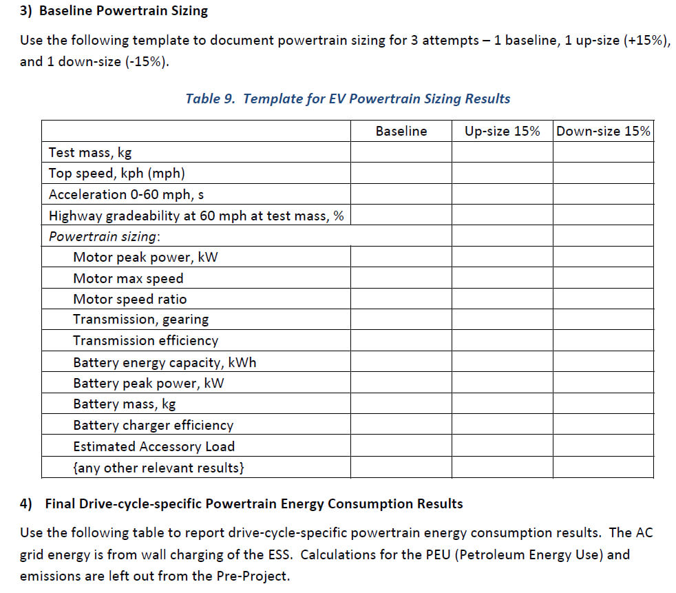 3) Baseline Powertrain Sizing Use The Following Te With Regard To Baseline Report Template