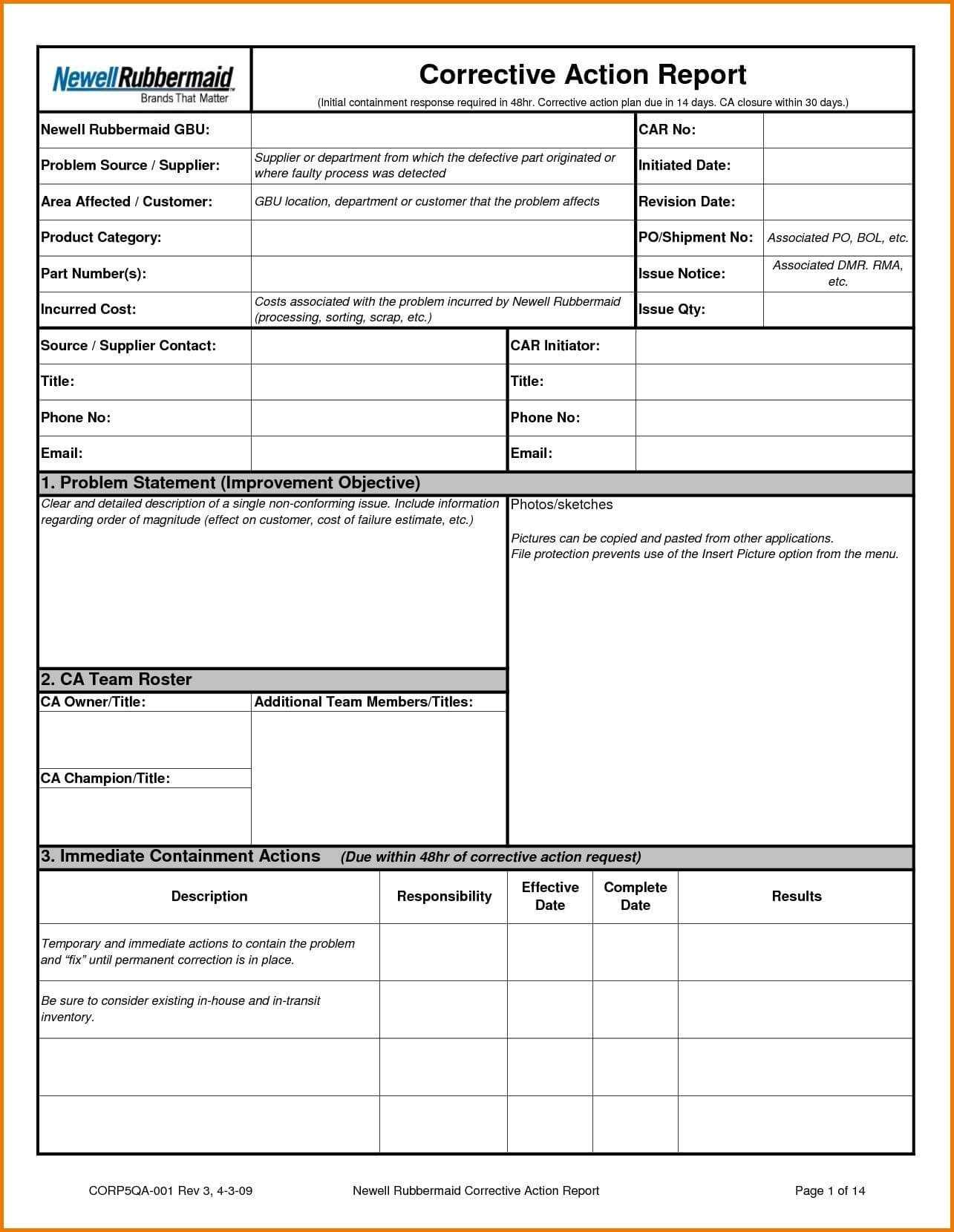 30+ Corrective Action Form Template Excel Templates For Rma Report Template