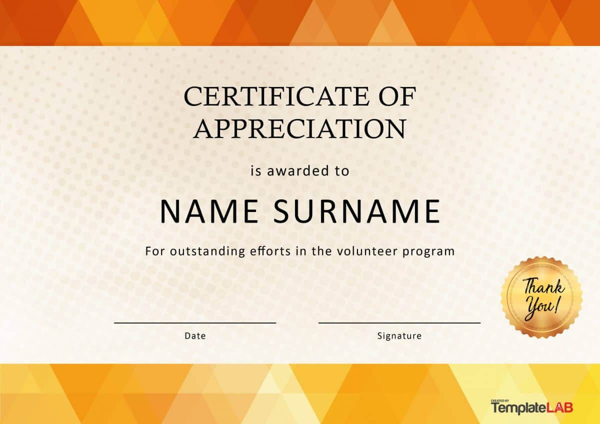 30 Free Certificate Of Appreciation Templates And Letters In Volunteer Certificate Template