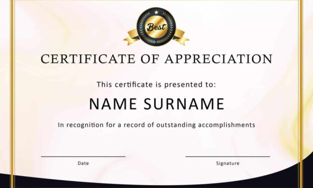30 Free Certificate Of Appreciation Templates And Letters pertaining to Thanks Certificate Template