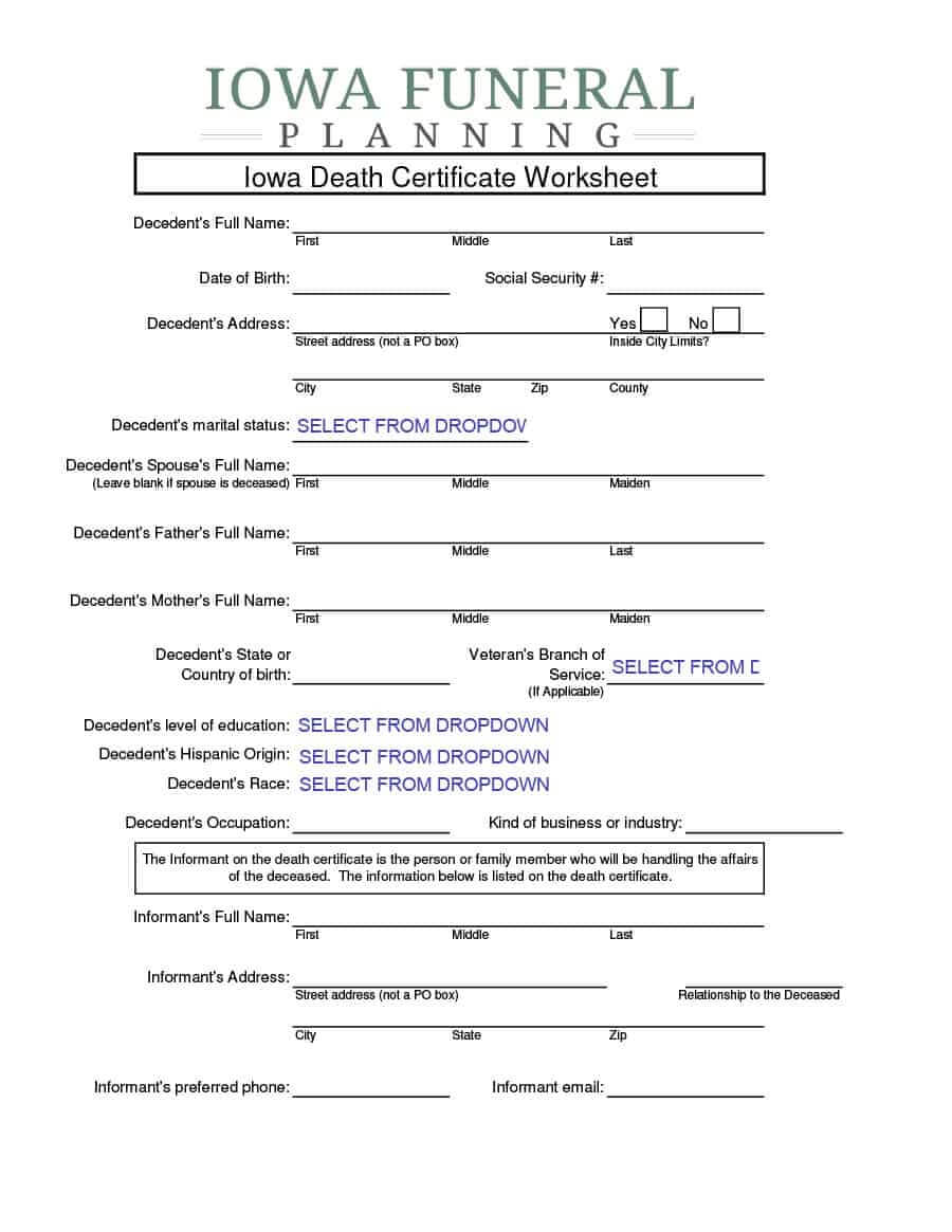 37 Blank Death Certificate Templates [100% Free] ᐅ Template Lab Throughout Fake Death Certificate Template