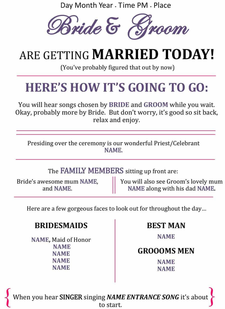 37 Printable Wedding Program Examples & Templates ᐅ In Free Printable Wedding Program Templates Word