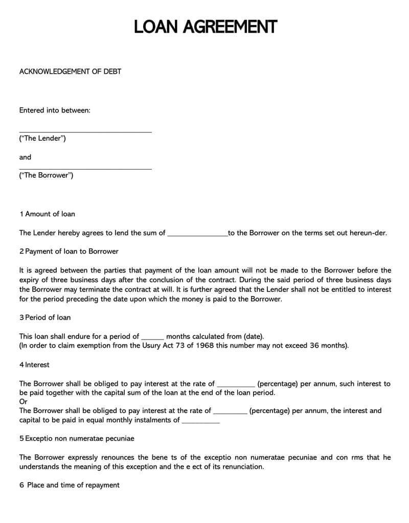 38 Free Loan Agreement Templates & Forms (Word, Pdf) Regarding Blank Loan Agreement Template