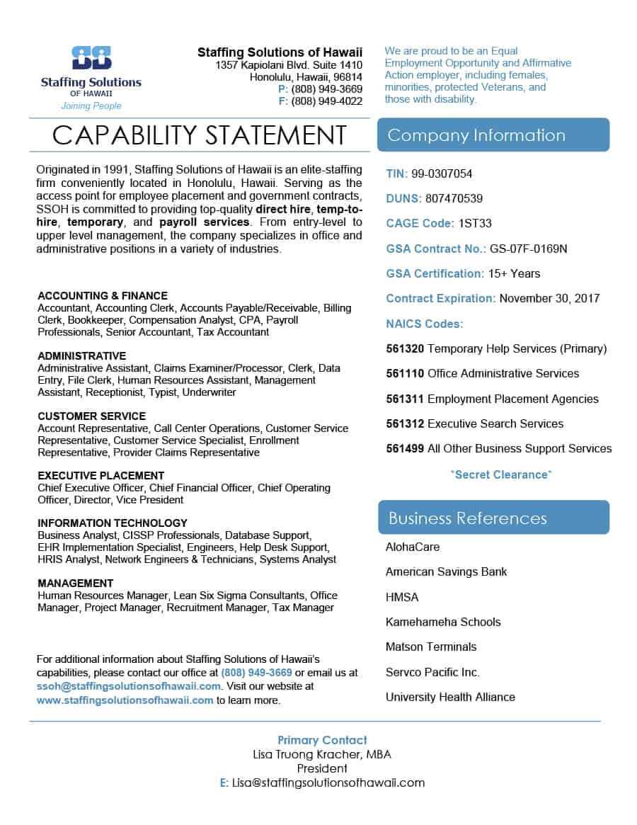 39 Effective Capability Statement Templates (+ Examples) ᐅ In Capability Statement Template Word