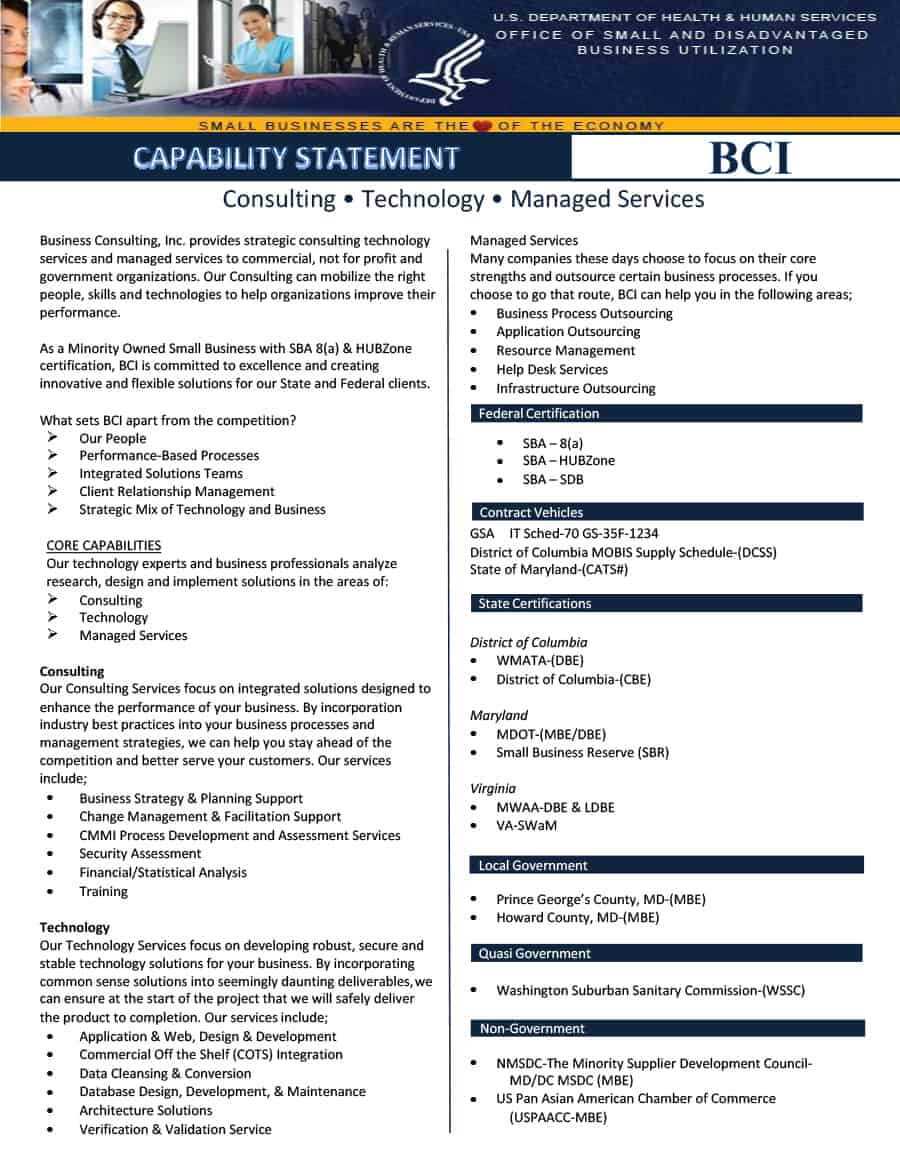 39 Effective Capability Statement Templates (+ Examples) ᐅ In Capability Statement Template Word