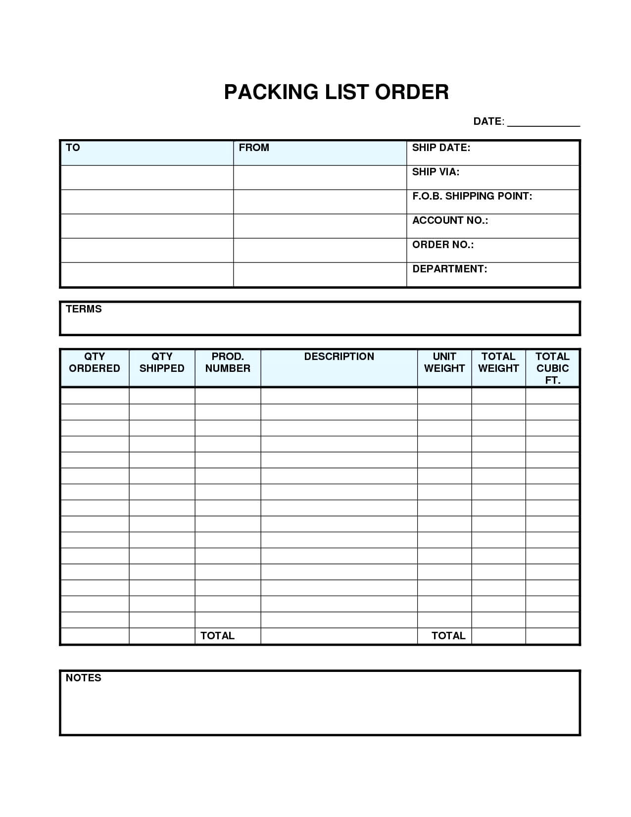 4 Best Images Of Printable List Forms Blank Free Packing Regarding Blank Packing List Template
