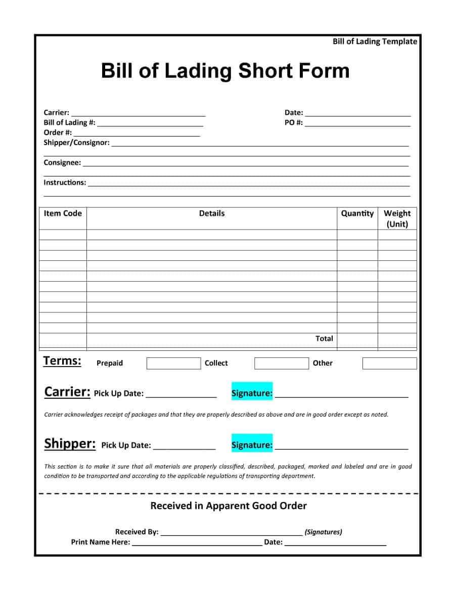 40 Free Bill Of Lading Forms & Templates ᐅ Template Lab Intended For Blank Bol Template