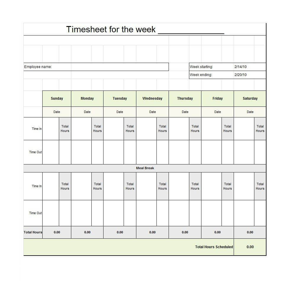 40 Free Timesheet Templates [In Excel] ᐅ Template Lab Within Weekly Time Card Template Free