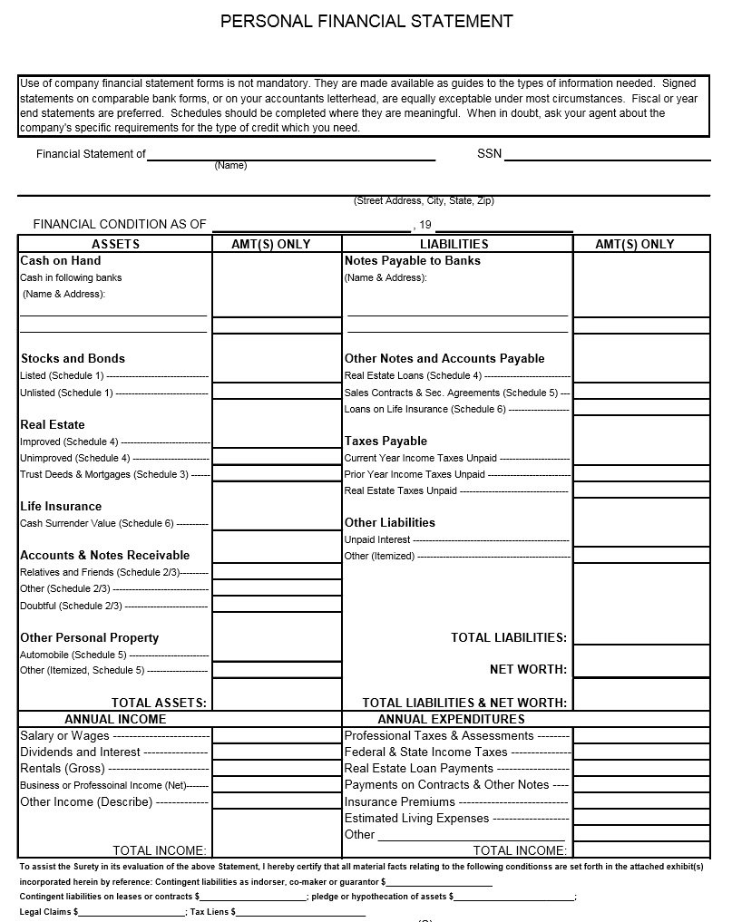 40+ Personal Financial Statement Templates & Forms ᐅ With Regard To Blank Personal Financial Statement Template