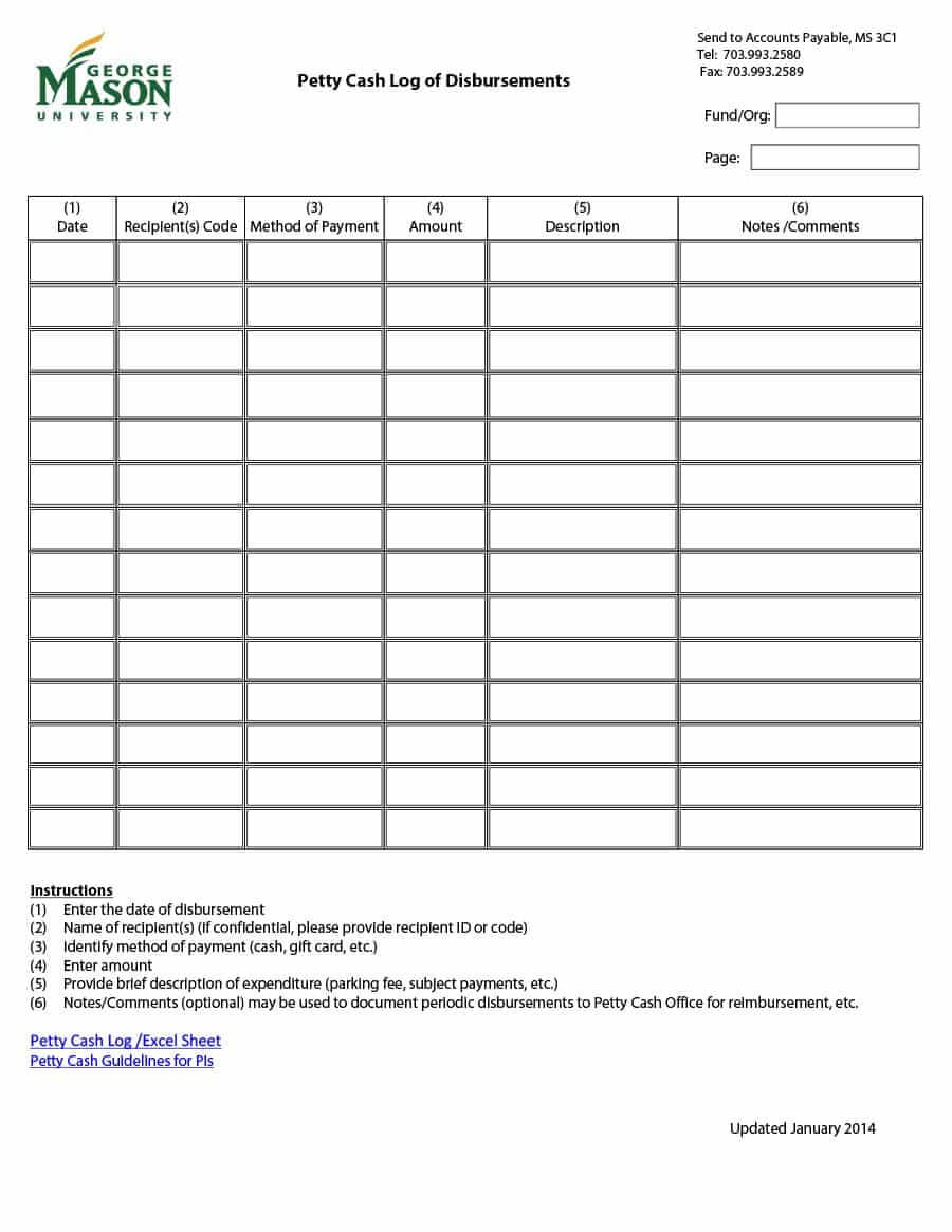 40 Petty Cash Log Templates & Forms [Excel, Pdf, Word] ᐅ Within Gift Certificate Log Template