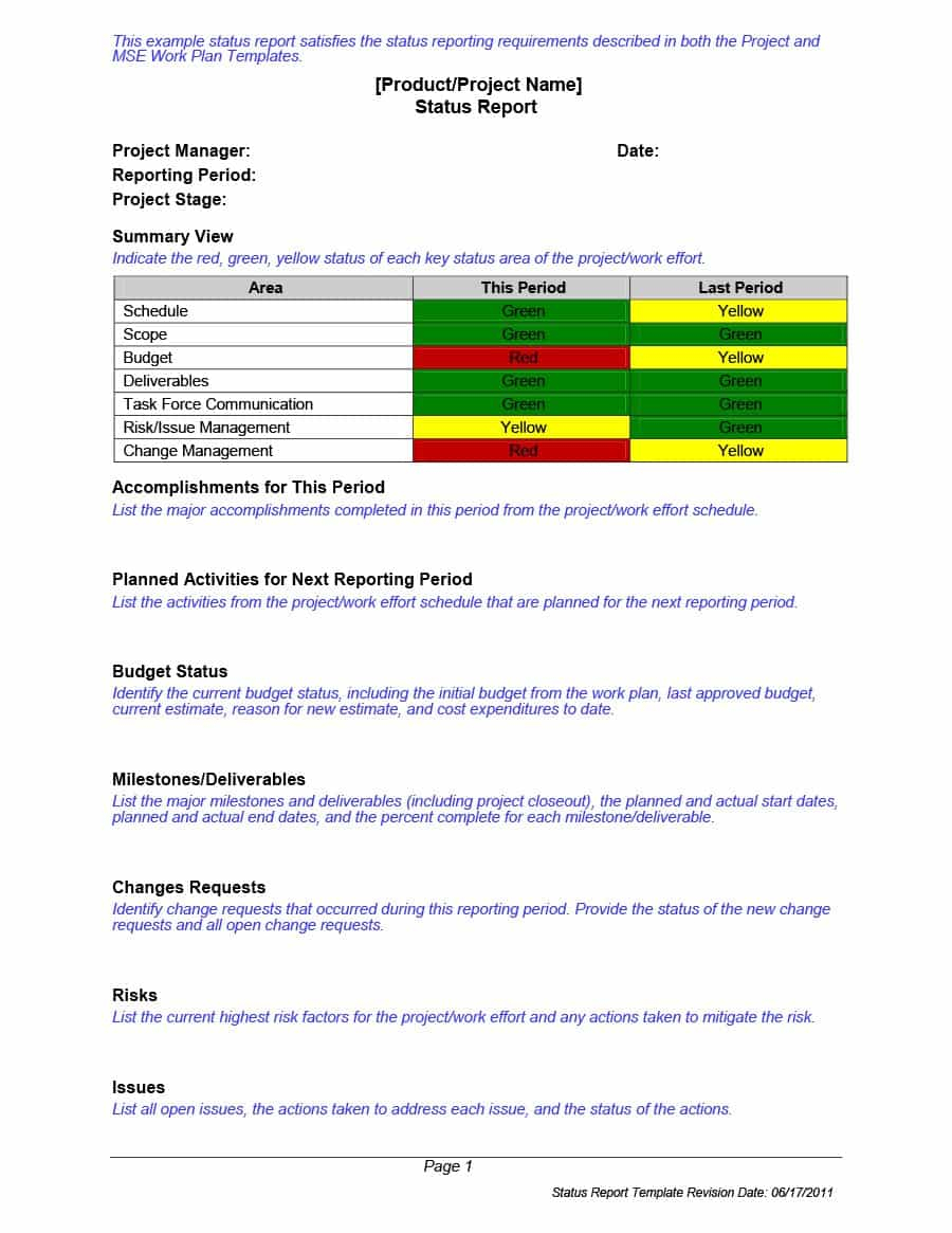 40+ Project Status Report Templates [Word, Excel, Ppt] ᐅ Intended For Project Manager Status Report Template