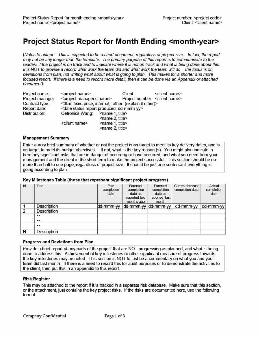 40+ Project Status Report Templates [Word, Excel, Ppt] ᐅ Regarding Monthly Status Report Template Project Management