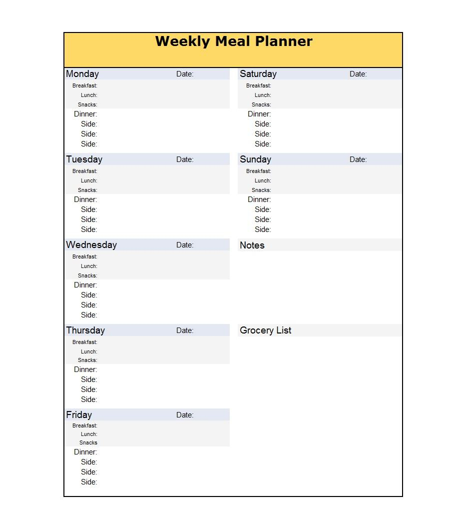 40+ Weekly Meal Planning Templates ᐅ Template Lab Pertaining To Menu Planning Template Word