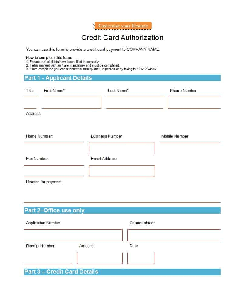 41 Credit Card Authorization Forms Templates {Ready To Use} Throughout Credit Card Payment Slip Template