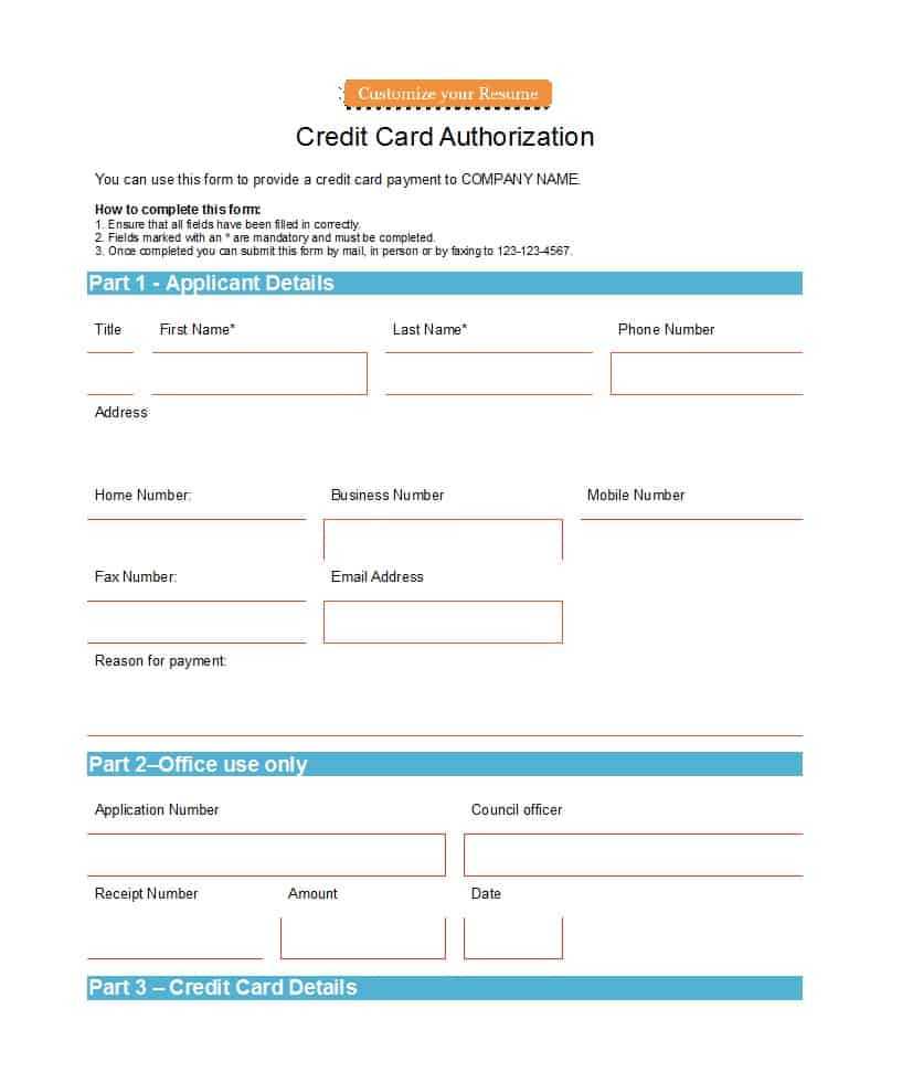 41 Credit Card Authorization Forms Templates {Ready To Use} With Regard To Credit Card Authorisation Form Template Australia