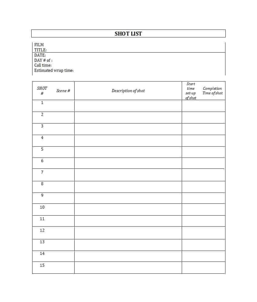 50 Handy Shot List Templates [Film & Photography] ᐅ Pertaining To Shooting Script Template Word