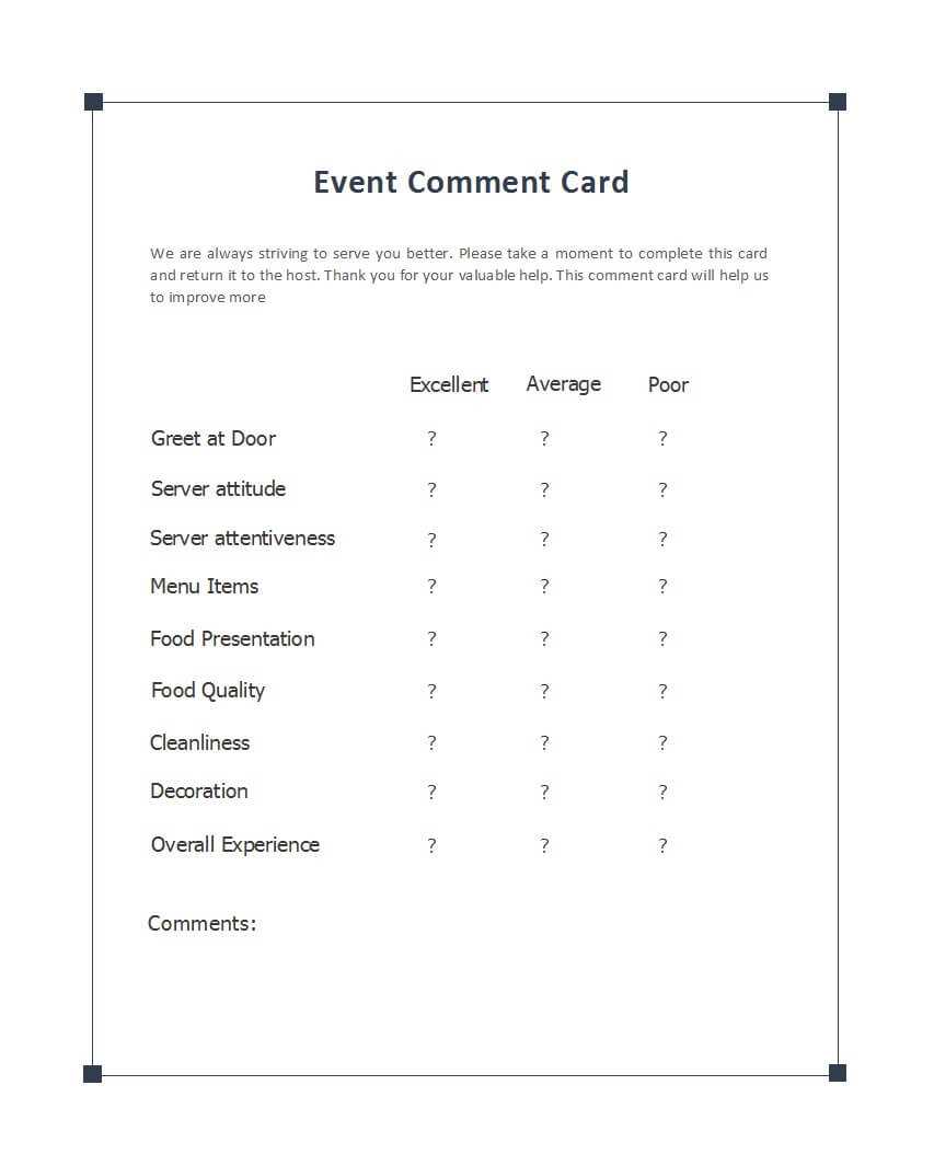 50 Printable Comment Card & Feedback Form Templates ᐅ Inside Survey Card Template