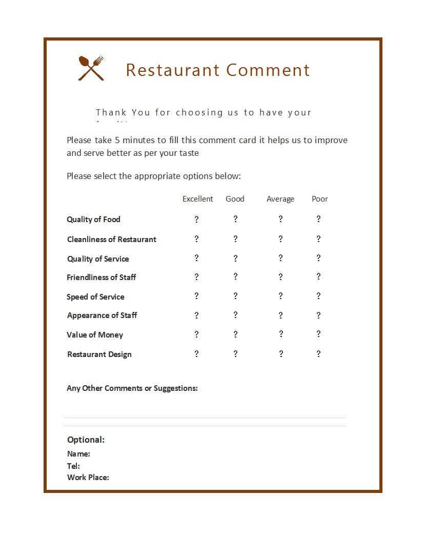 50 Printable Comment Card & Feedback Form Templates ᐅ Regarding Comment Cards Template