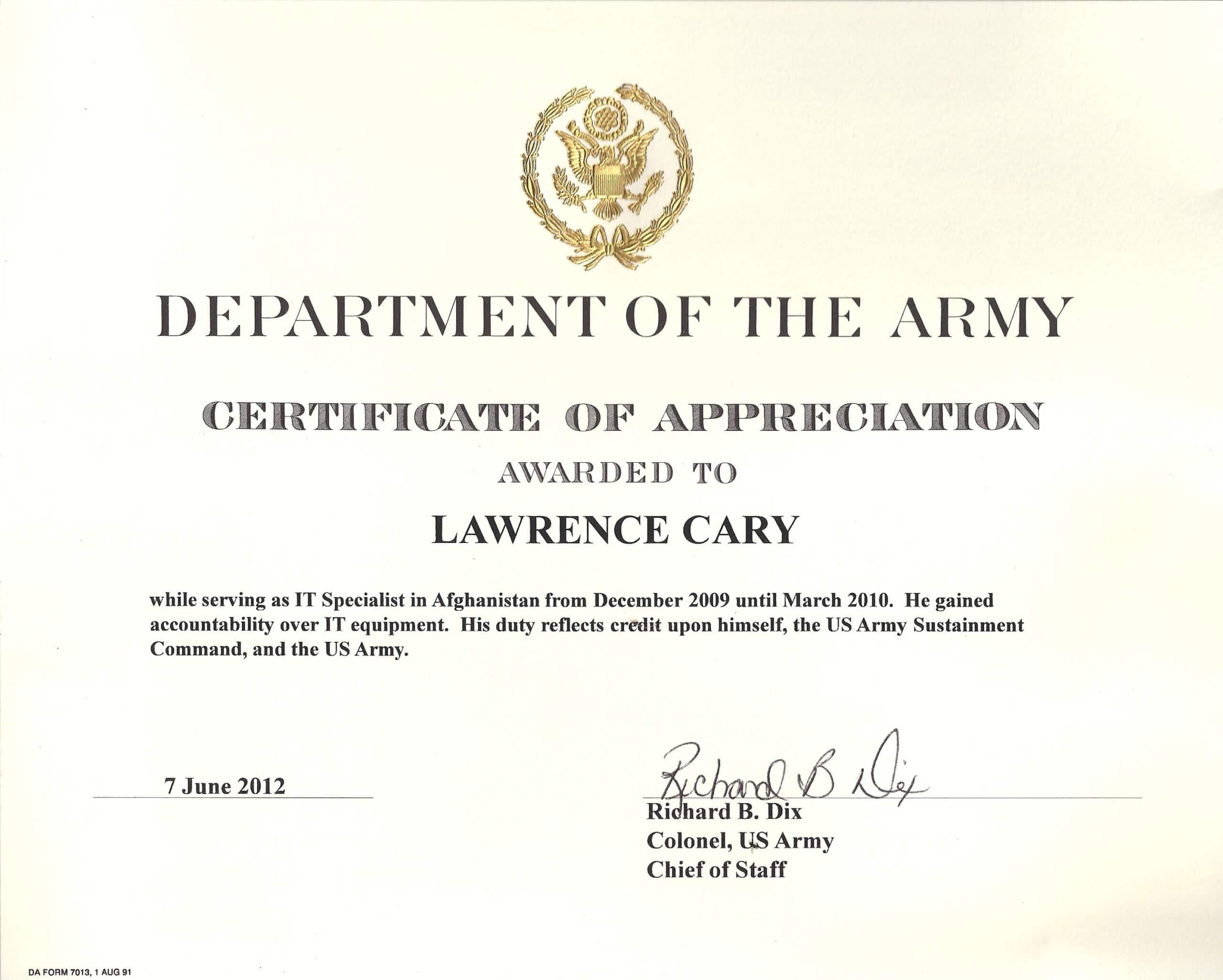 6+ Army Appreciation Certificate Templates – Pdf, Docx In Army Certificate Of Achievement Template
