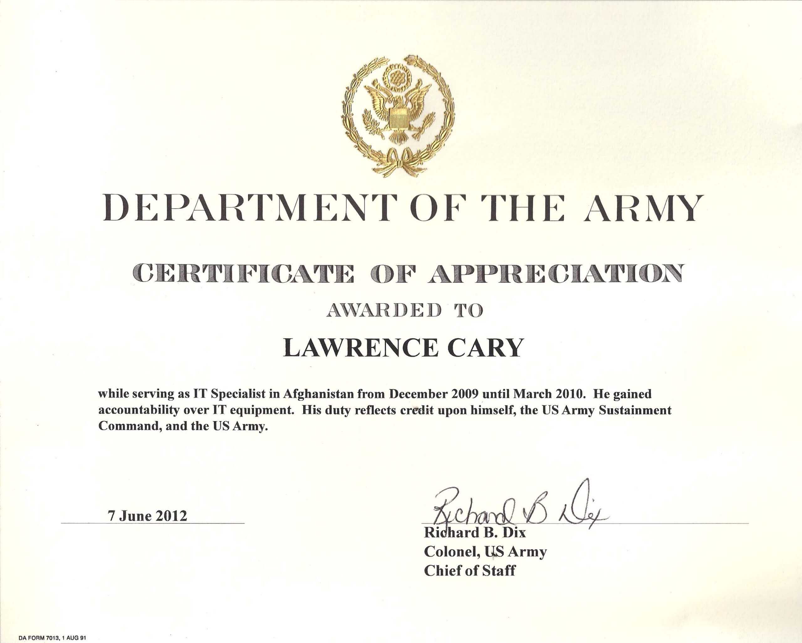 6+ Army Appreciation Certificate Templates – Pdf, Docx In Army Certificate Of Achievement Template