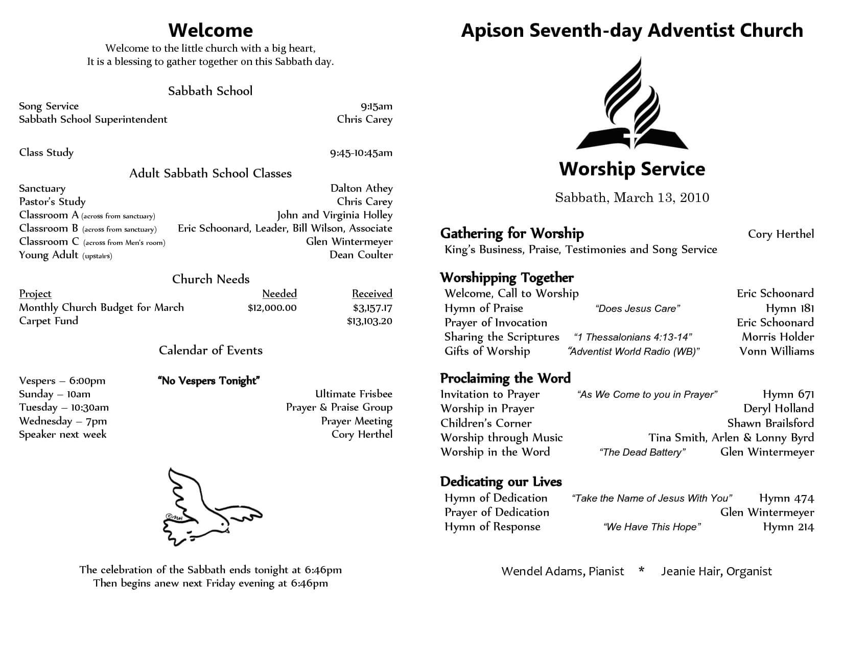 6 Awesome Seventh Day Adventist Church Bulletin Templates Pertaining To Church Program Templates Word