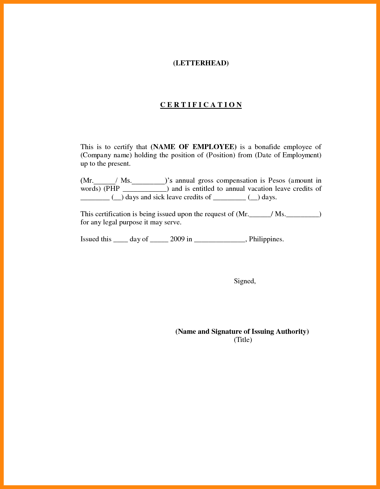 7+ Employment Certification Sample | Nurse Resumed For Template Of Certificate Of Employment