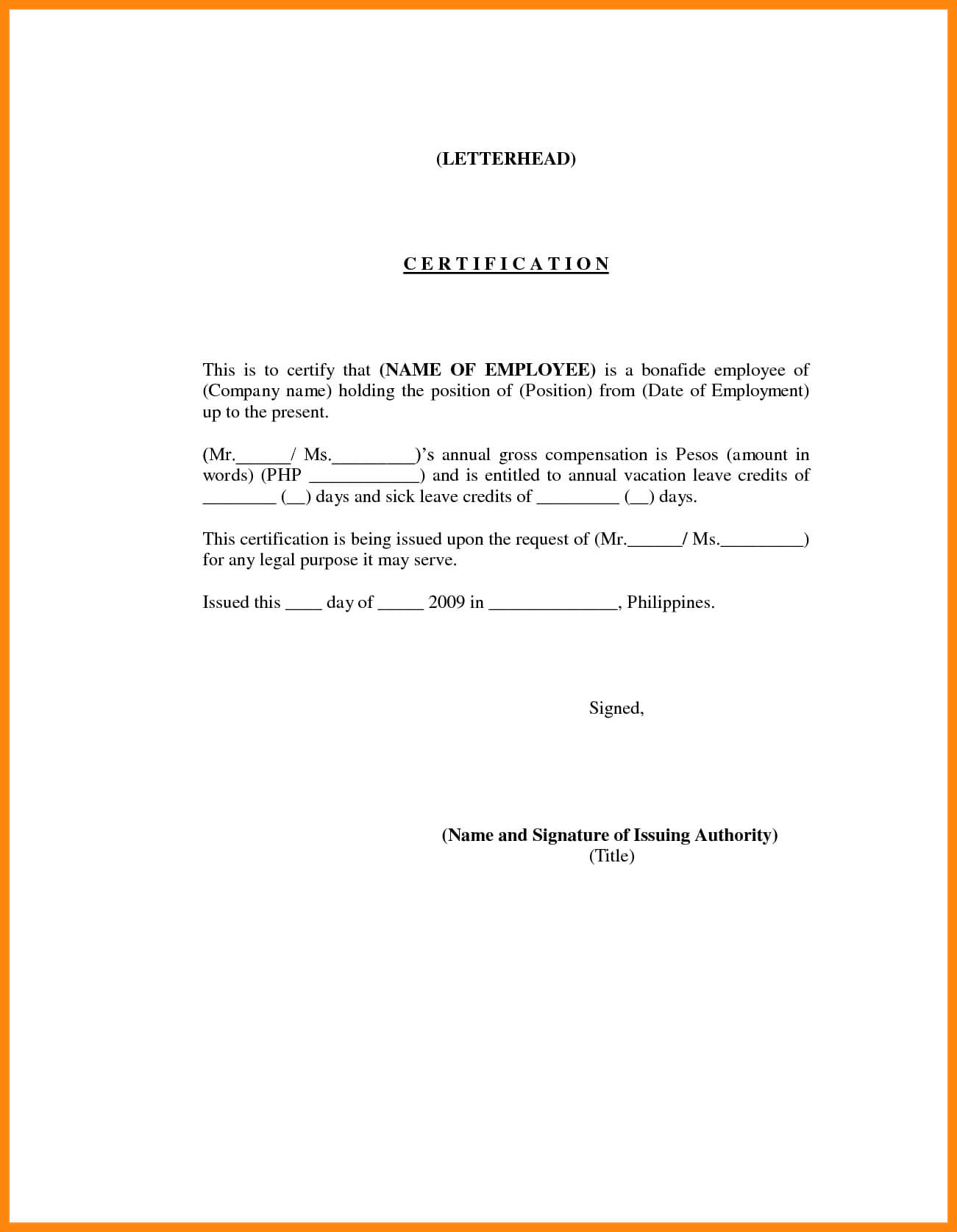 7+ Employment Certification Sample | Nurse Resumed Regarding Certificate Of Employment Template
