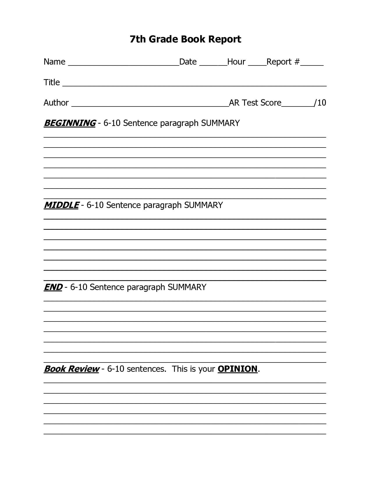 7Th Grade Book Report Outline Template | Book Report Intended For Ar Report Template