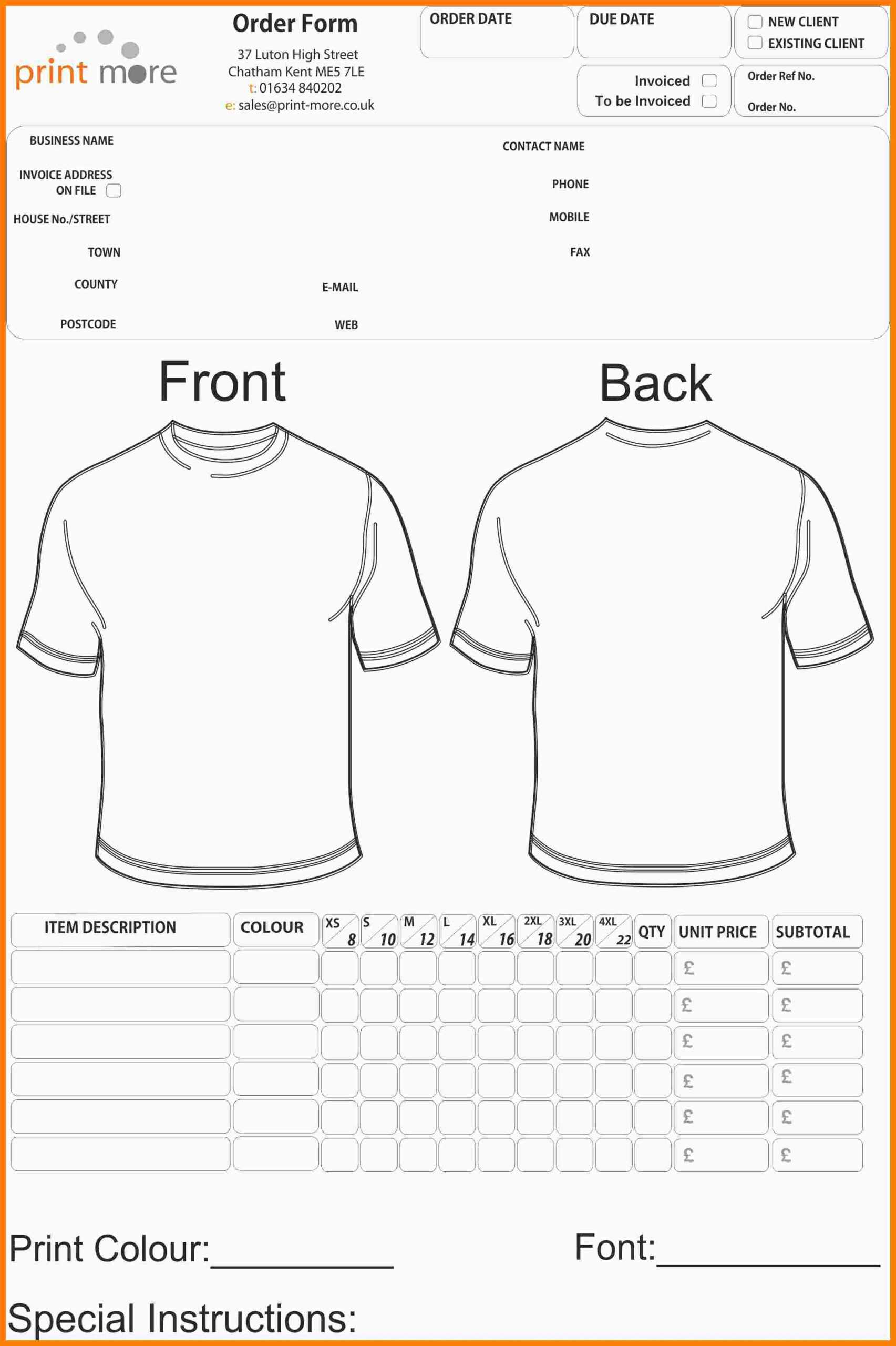 8+ Free T Shirt Order Form Template Word | Marlows Jewellers Within Blank T Shirt Order Form Template