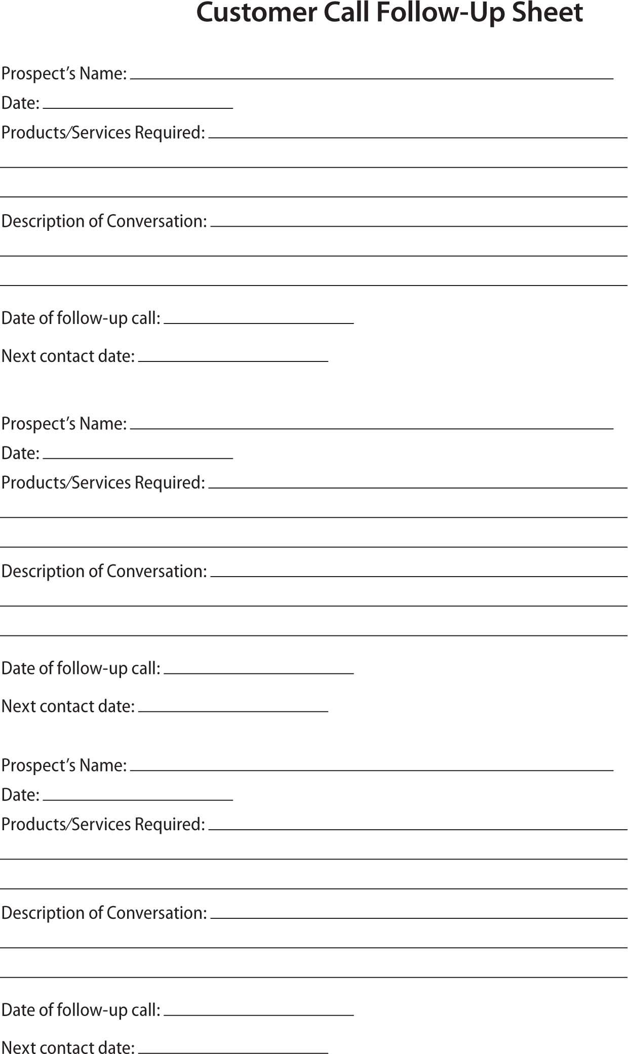 80 20 Prospect Sheet Customer Call Follow Up | Templates For Customer Contact Report Template