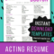 8X10 Actor Resume Templates – Instant Download Acting Resume With Regard To Theatrical Resume Template Word