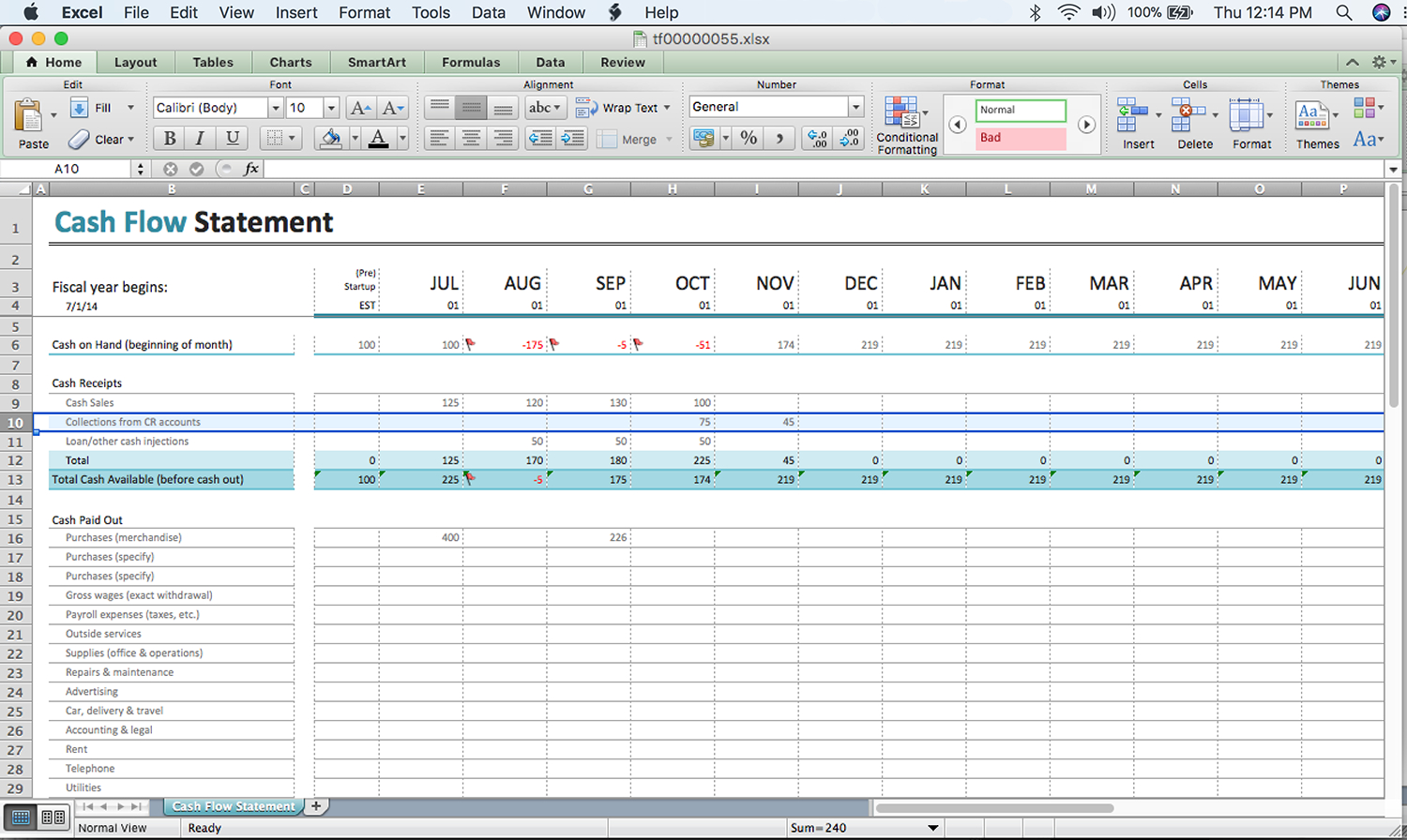 A Beginner's Cash Flow Forecast: Microsoft's Excel Template Within Cash Position Report Template